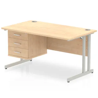 Impulse Cantilever Straight Desk With Single Fixed Pedestal