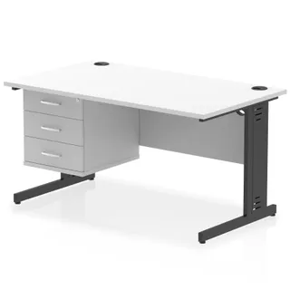 Impulse Cable Managed Straight Desk With Single Fixed Pedestal