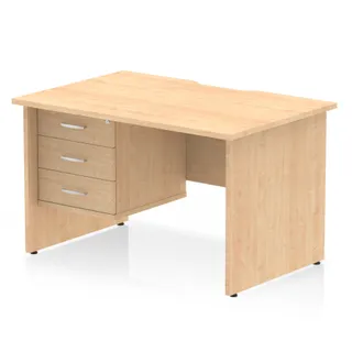 Impulse Scalloped Edge Panel End Straight Desk With Single Fixed Pedestal