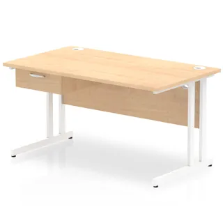 Impulse Cantilever Straight Desk With Single One Drawer Fixed Pedestal