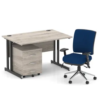 Impulse Cantilever Straight Desk With Mobile Pedestal and Chiro Medium Back Operator Chair