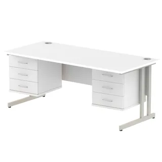 Impulse Cantilever Straight Desk With Two Fixed Pedestal