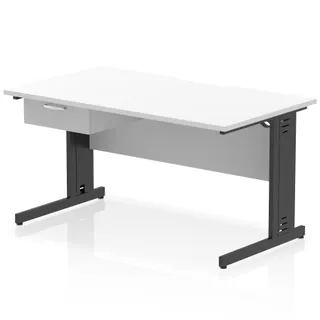 Impulse Scalloped Edge Cable Managed Straight Desk With Single One Drawer Fixed Pedestal