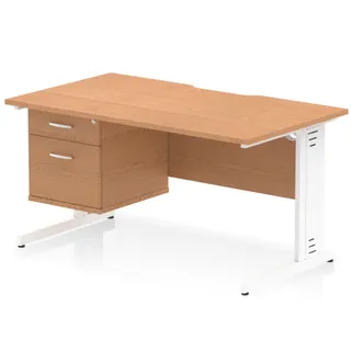 Impulse Scalloped Edge Cable Managed Straight Desk With Single Fixed Pedestal