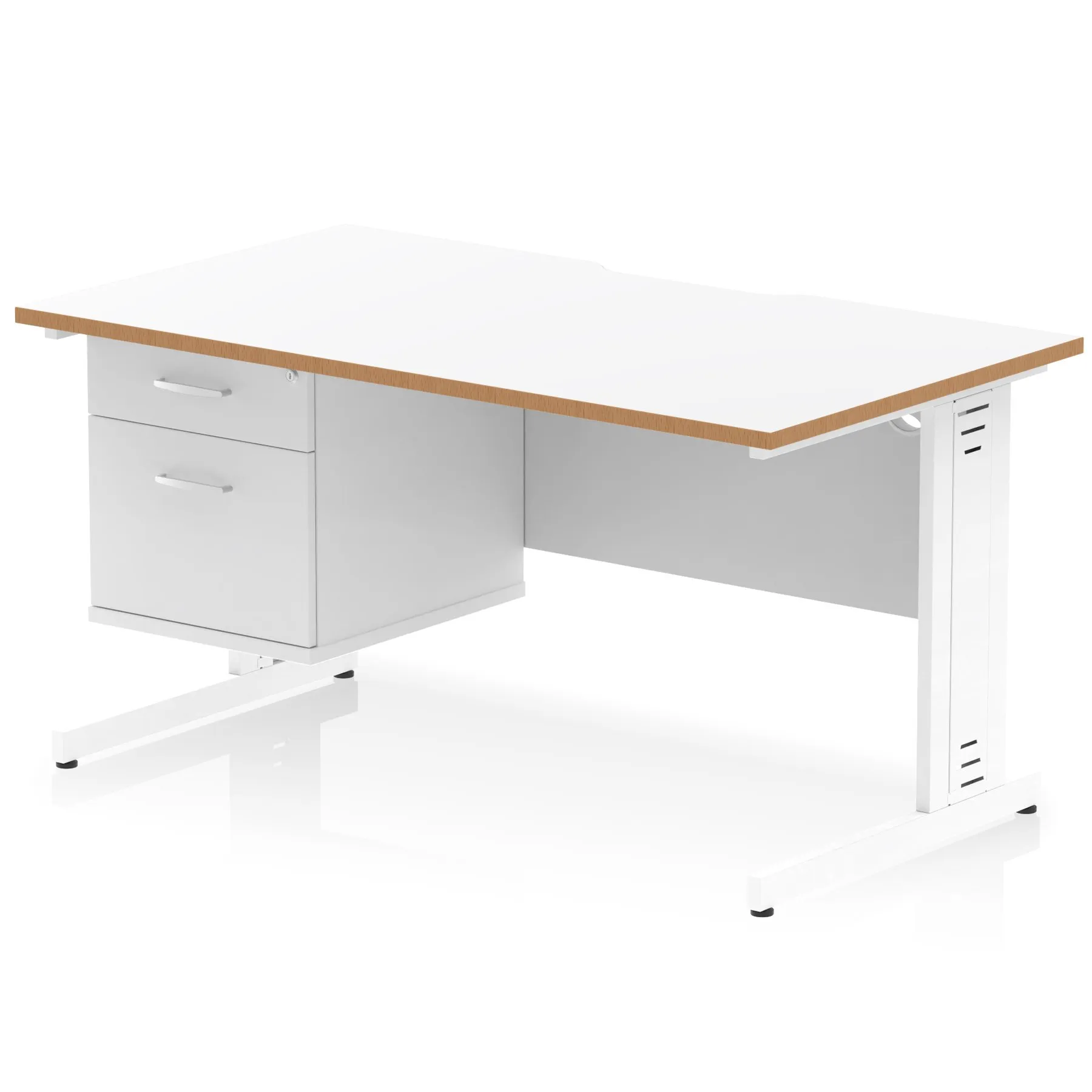 Impulse Scalloped Edge Cable Managed Straight Desk With Single Fixed Pedestal