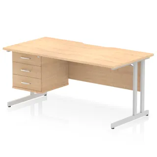 Impulse Scalloped Edge Cantilever Straight Desk With Single Fixed Pedestal