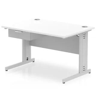 Impulse Cable Managed Straight Desk With Single One Drawer Fixed Pedestal