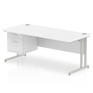 Impulse Cantilever Straight Desk With Single Fixed Pedestal