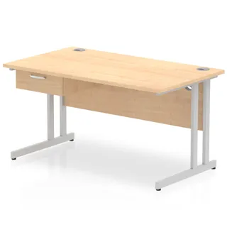 Impulse Cantilever Straight Desk With Single One Drawer Fixed Pedestal