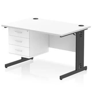 Impulse Cable Managed Straight Desk With Single Fixed Pedestal