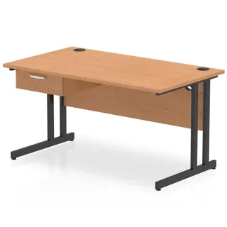 Impulse Cantilever Straight Desk With Single One Drawer Fixed Pedestal
