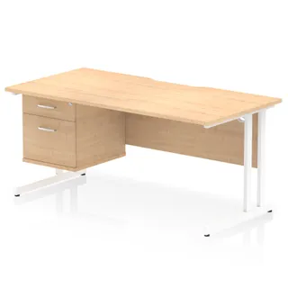 Impulse Scalloped Edge Cantilever Straight Desk With Single Fixed Pedestal