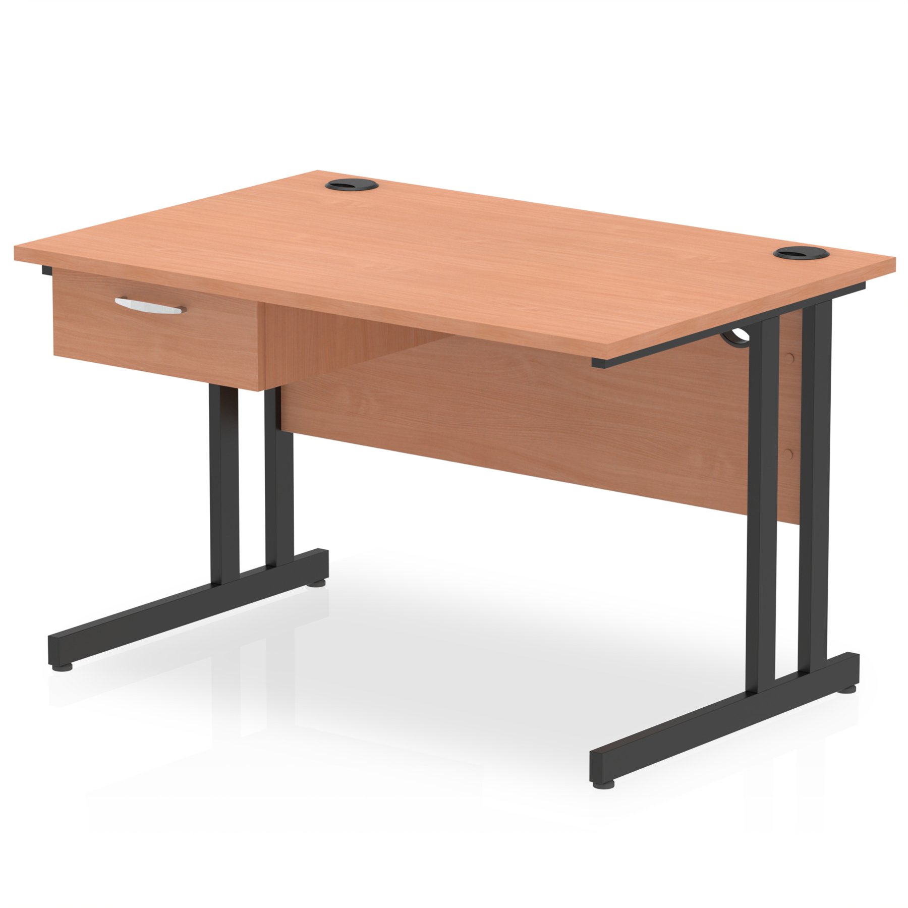 Impulse Cantilever Straight Desk With Single One Drawer Fixed Pedestal