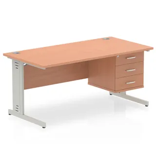 Impulse Cable Managed Straight Desk With Single Fixed Pedestal