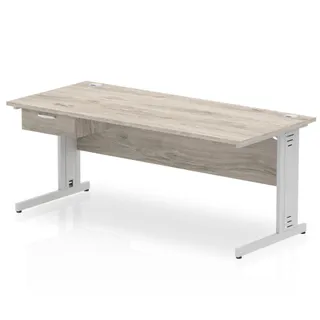 Impulse Cable Managed Straight Desk With Single One Drawer Fixed Pedestal