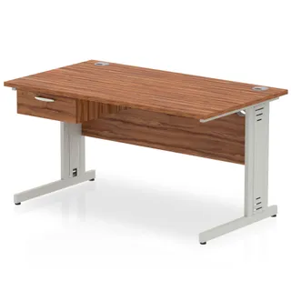 Impulse Cable Managed Straight Desk With Single One Drawer Fixed Pedestal