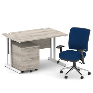 Impulse Cantilever Straight Desk With Mobile Pedestal and Chiro Medium Back Operator Chair