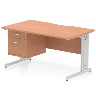 Impulse Scalloped Edge Cable Managed Straight Desk With Single Fixed Pedestal