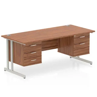 Impulse Cantilever Straight Desk With Two Fixed Pedestal