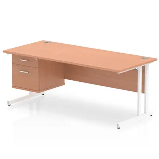 Impulse Cantilever Straight Desk With Single Fixed Pedestal