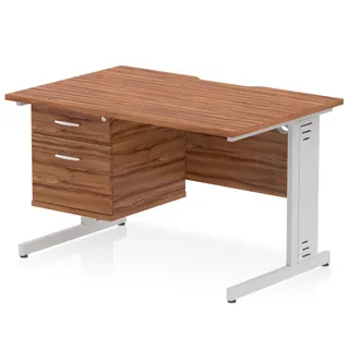 Impulse Scalloped Edge Cable Managed Straight Desk With Single Fixed Pedestal