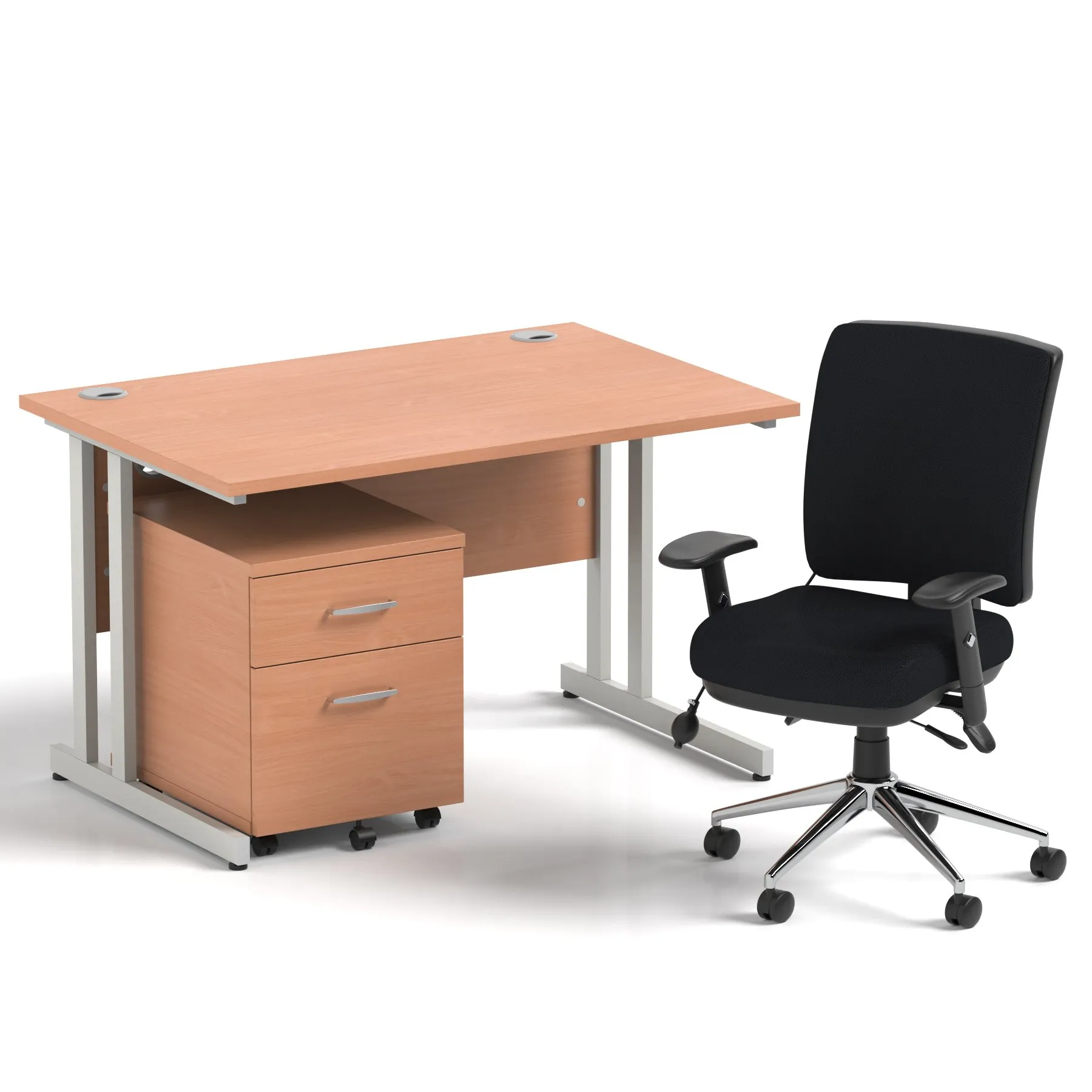 Impulse Cantilever Straight Desk With Mobile Pedestal and Chiro Medium Back Operator Chair