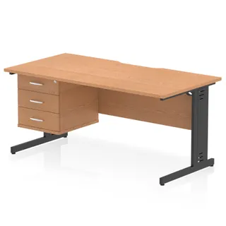 Impulse Scalloped Edge Cable Managed Straight Desk With Single Fixed Pedestal