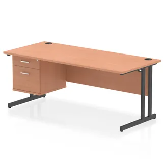 Impulse Cantilever Straight Desk With Single Fixed Pedestal