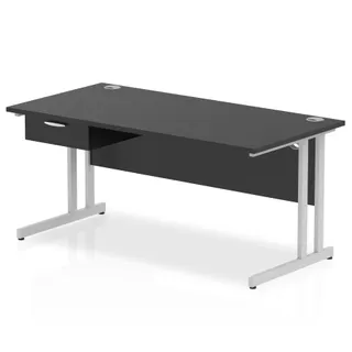 Impulse Cantilever Straight Desk With Single One Drawer Fixed Pedestal