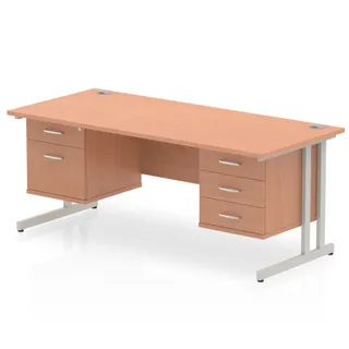 Impulse Cantilever Straight Desk With Two Fixed Pedestal