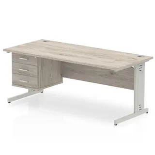 Impulse Cable Managed Straight Desk With Single Fixed Pedestal