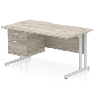Impulse Scalloped Edge Cantilever Straight Desk With Single Fixed Pedestal