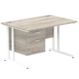 Impulse Cantilever Straight Desk With Single Fixed Pedestal