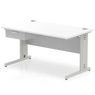 Impulse Cable Managed Straight Desk With Single One Drawer Fixed Pedestal