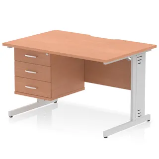 Impulse Scalloped Edge Cable Managed Straight Desk With Single Fixed Pedestal