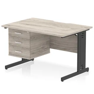 Impulse Scalloped Edge Cable Managed Straight Desk With Single Fixed Pedestal