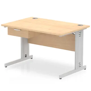 Impulse Cable Managed Straight Desk With Single One Drawer Fixed Pedestal