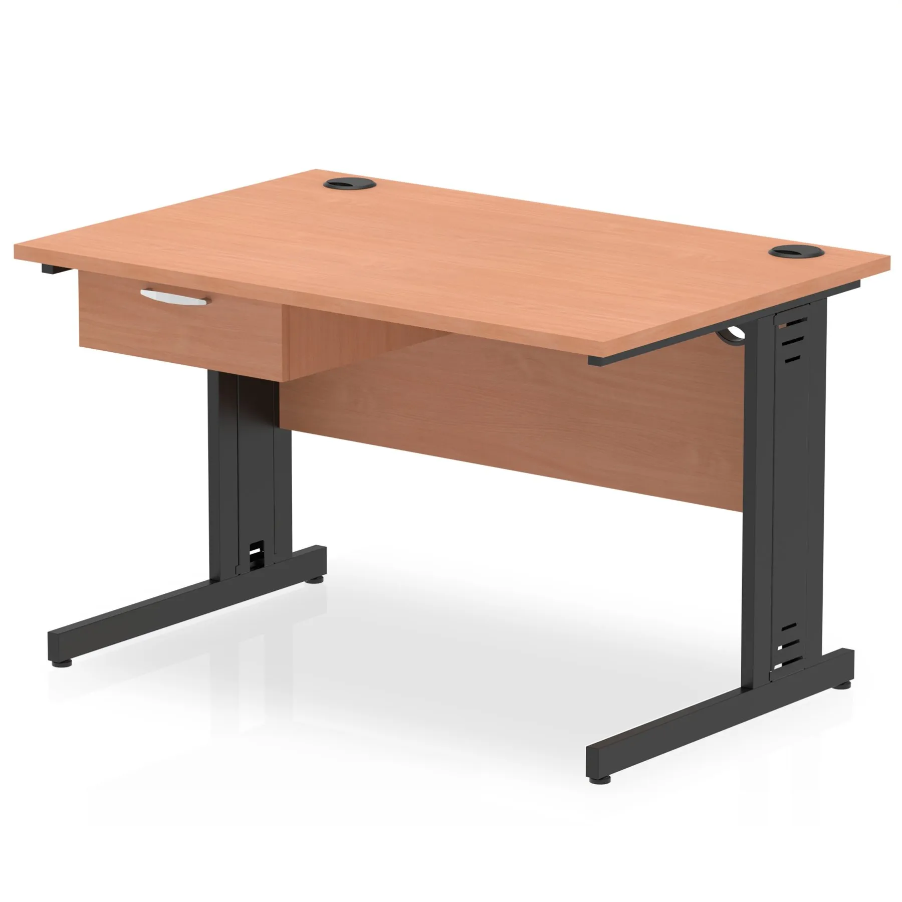 Impulse Cable Managed Straight Desk With Single One Drawer Fixed Pedestal