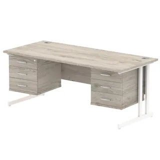 Impulse Cantilever Straight Desk With Two Fixed Pedestal