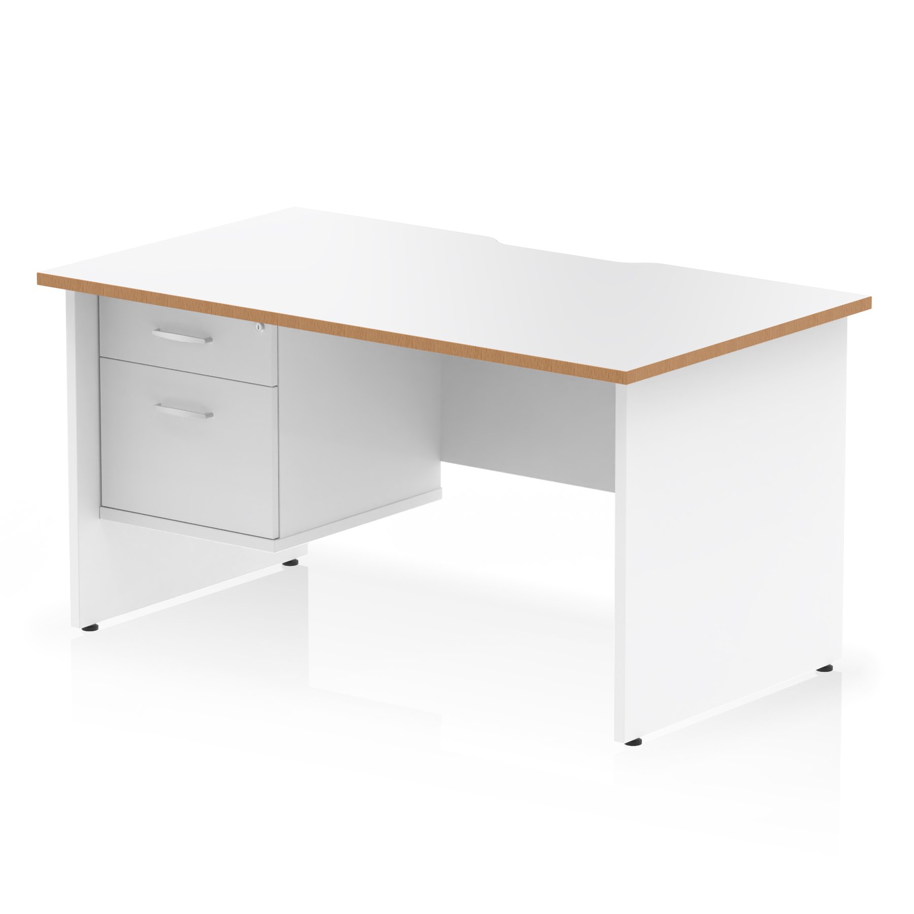 Impulse Scalloped Edge Panel End Straight Desk With Single Fixed Pedestal