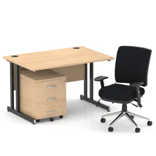 Impulse Cantilever Straight Desk With Mobile Pedestal and Chiro Medium Back Operator Chair