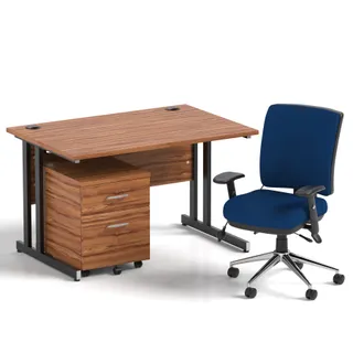 Impulse Cantilever Straight Desk With Mobile Pedestal and Chiro Medium Back Operator Chair