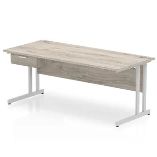 Impulse Cantilever Straight Desk With Single One Drawer Fixed Pedestal