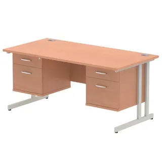 Impulse Cantilever Straight Desk With Two Fixed Pedestal