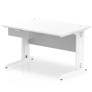 Impulse Cable Managed Straight Desk With Single One Drawer Fixed Pedestal