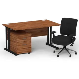Impulse Cantilever Straight Desk With Mobile Pedestal and Chiro Medium Back Operator Chair