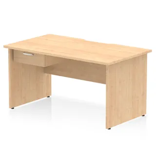 Impulse Scalloped Edge Panel End Straight Desk With Single One Drawer Fixed Pedestal