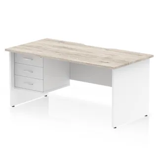 Impulse Scalloped Edge Panel End Straight Desk With Single Fixed Pedestal
