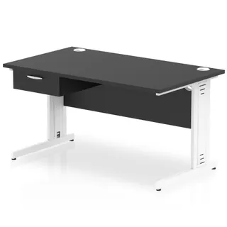 Impulse Cable Managed Straight Desk With Single One Drawer Fixed Pedestal