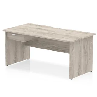 Impulse Scalloped Edge Panel End Straight Desk With Single One Drawer Fixed Pedestal